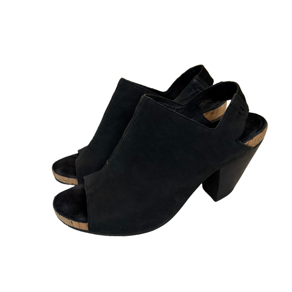 Eileen Fisher Womens Size 6 Slingback Peep Toe Wedge 3"‎ Heel Black Suede Shoes